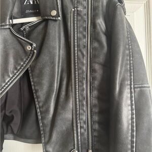 Zara Charcoal Leather Outerwear